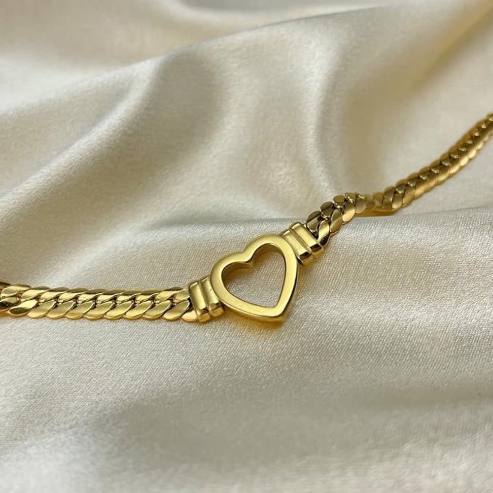 Cuban Lknk Chain 18K Gold Plated Heart Stainless Steel Love Necklace - Picture 4 of 7